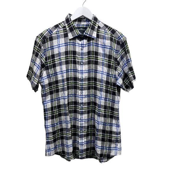 Rodd and Gunn Shirt Mens L Sports Fit Plaid Italian Linen Short Sleeve Button Up - Picture 1 of 13